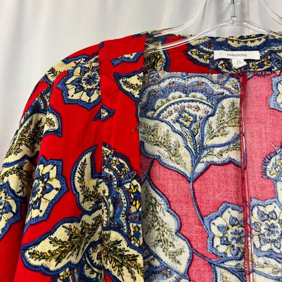 Maurices Womens Open Front Red/Multi Floral Kimono Bat Sleeves S/M - Picture 3 of 9